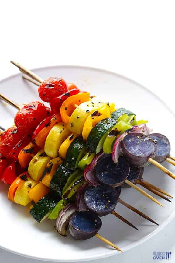 Rainbow Veggie Skewers by Gimme Some Oven