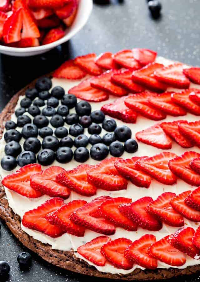 Red White and Blue Brownie Pizza by Jo Cooks