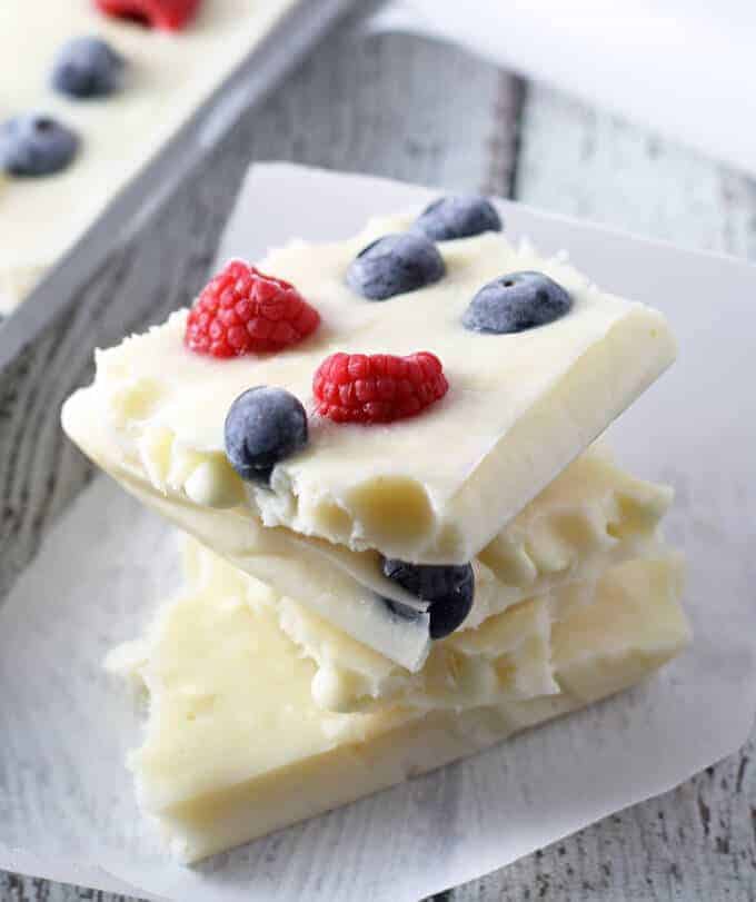 Red White and Blue Frozen Yogurt Bark by Honey and Birch