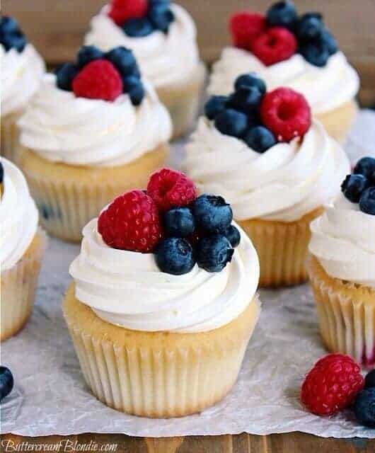 Red White and Blueberry Cupcakes by Buttercream Blondie