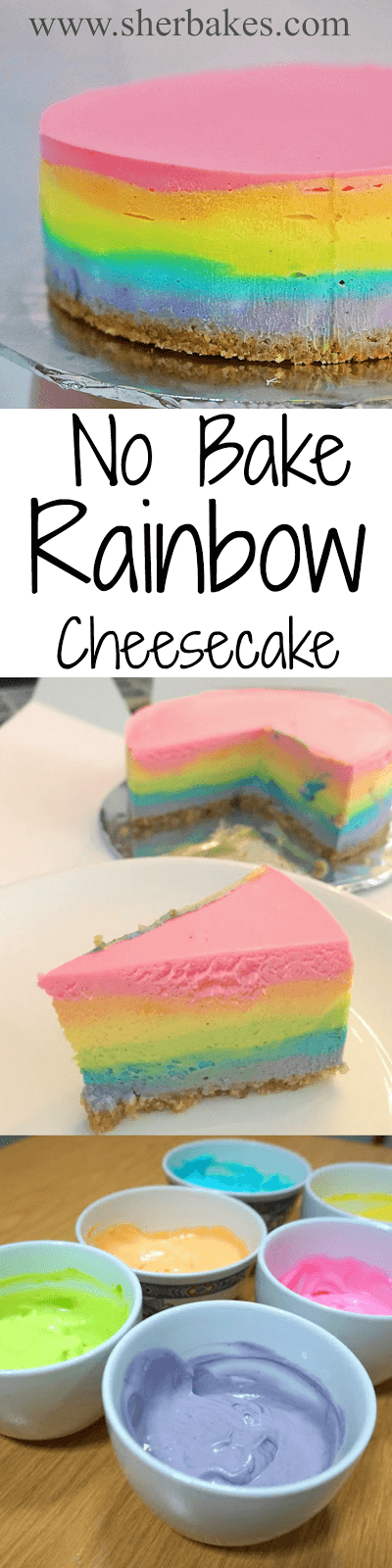 No Bake Rainbow Cheesecake by Sherbakes