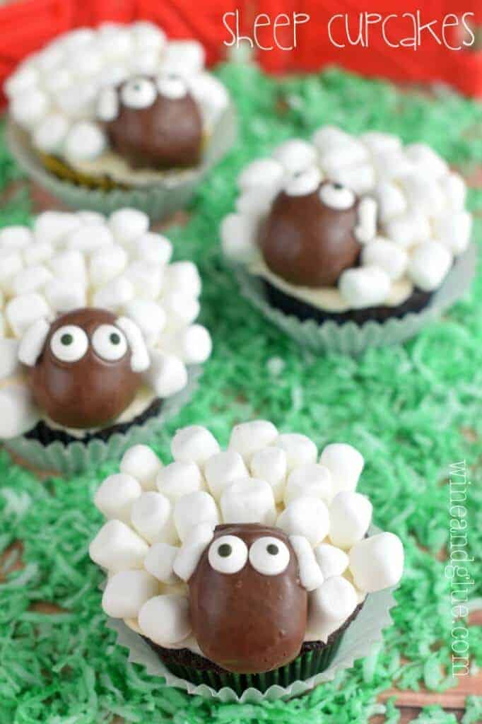 Sheep Cupcakes by Wine and Glue