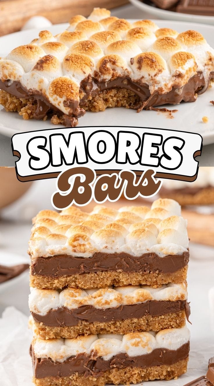 Three Smores Bars stacks on top of each other.
