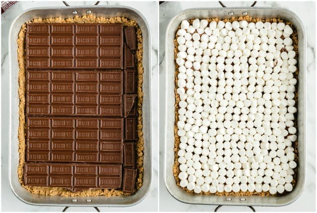 layer the chocolate and marshmallows