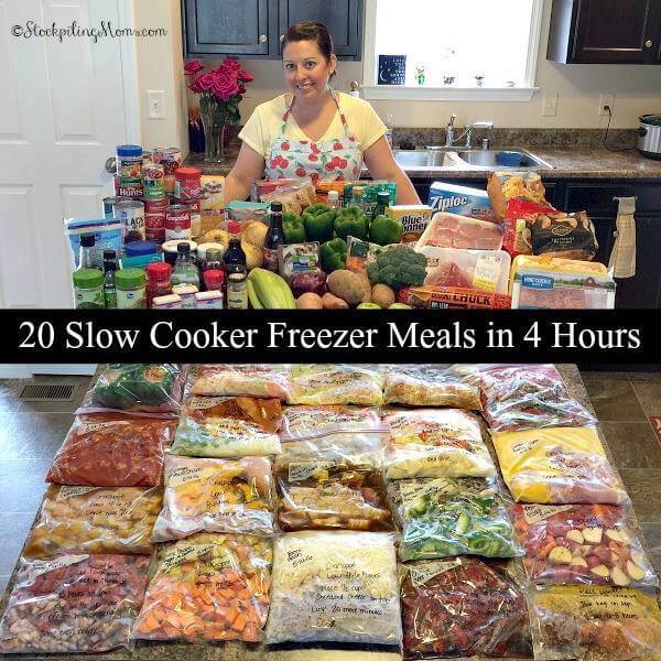 20 Slowecooker Freezer Meals in 4 Hours from Stockpiling Moms