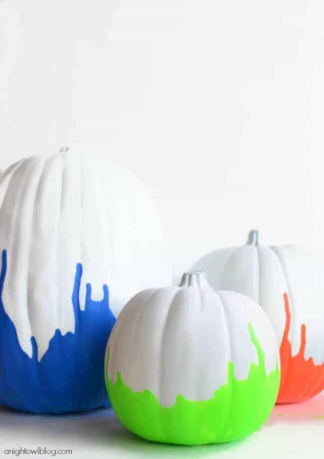 Neon Paint Dipped Pumpkins by A Night Owl Blog 