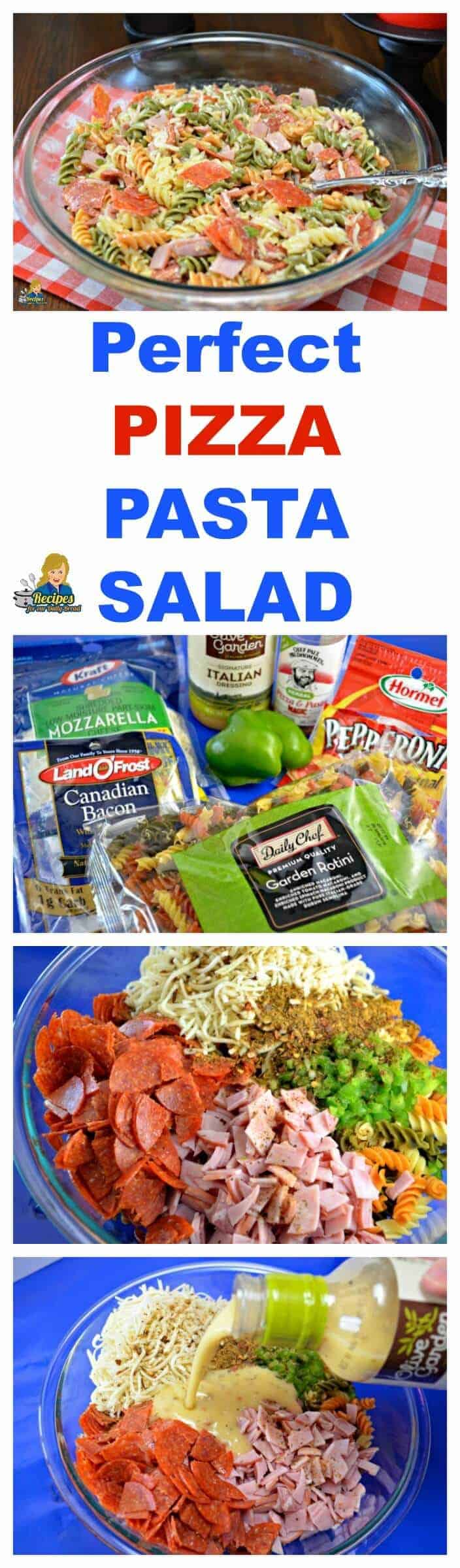 Ingredients to make pizza pasta salad