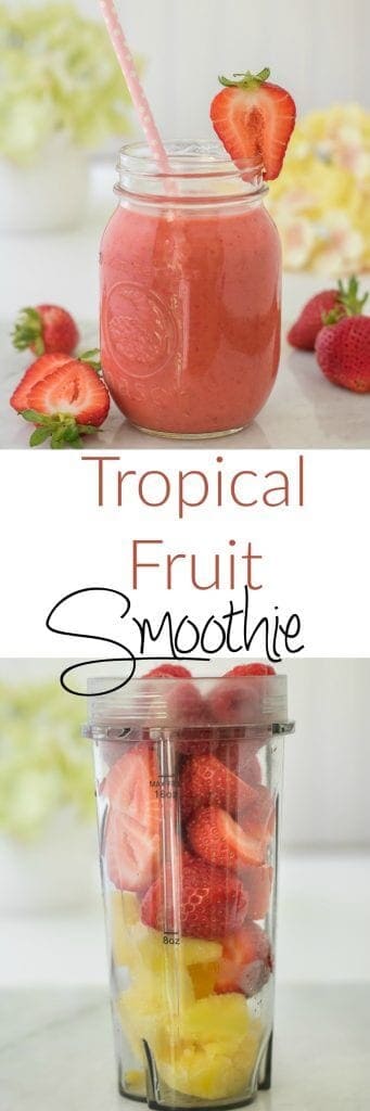 A blend of tropical fruits makes a refreshing fruit smoothie. This Tropical Fruit Smoothie is a healthy treat that you and your kids can enjoy without any guilt and help get in your fruit intake!
