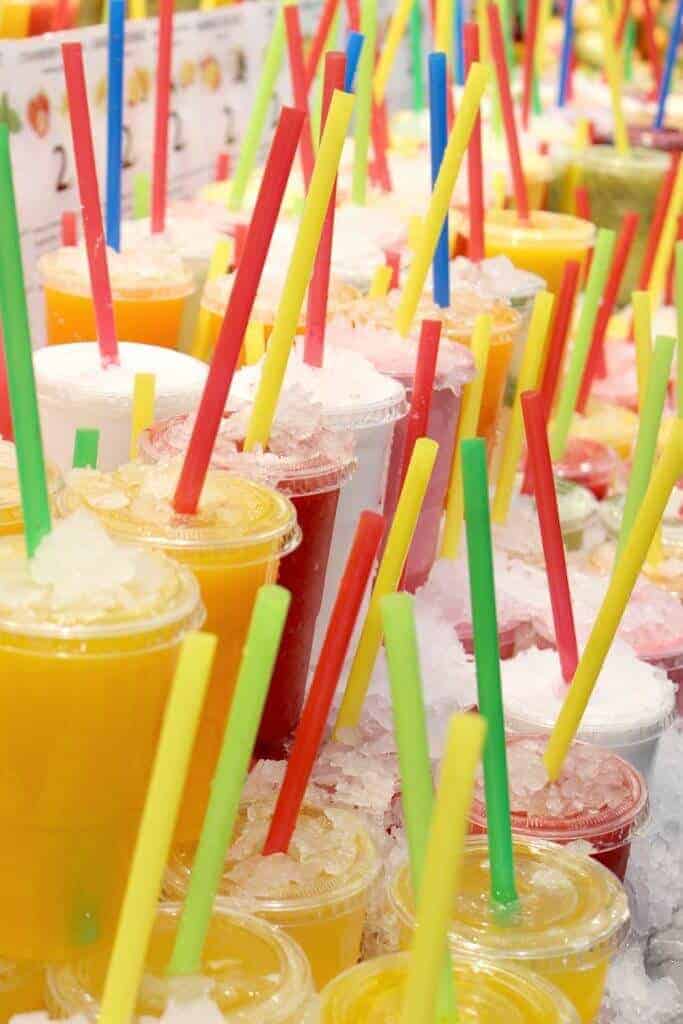 Barcelona's the El Mercat de la Boqueria fruit juices in every color and flavor