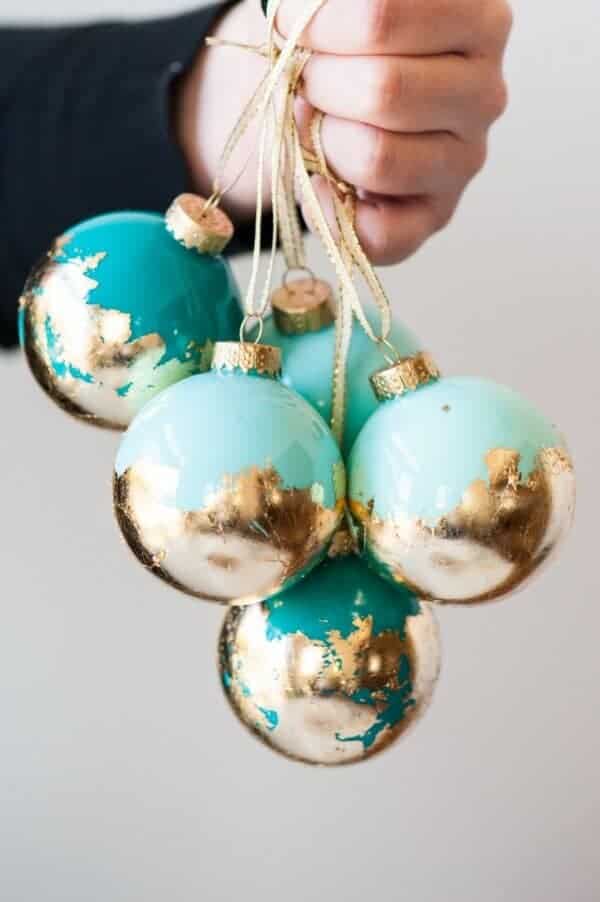 DIY Gold Leaf Painted Ornaments by Sweetest Occasion