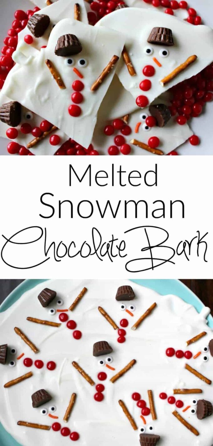 Melted snowman chocolate bark 