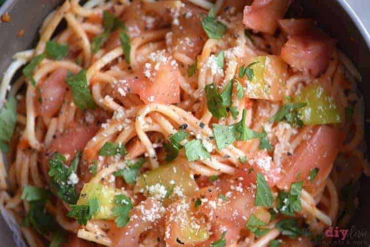 A close up of food, with Spaghetti