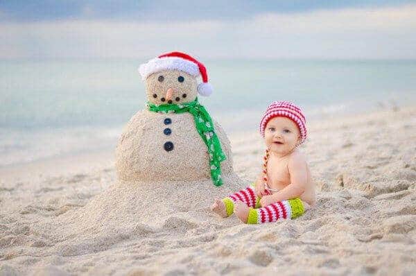 Snowman in the sand - great Christmas picture idea