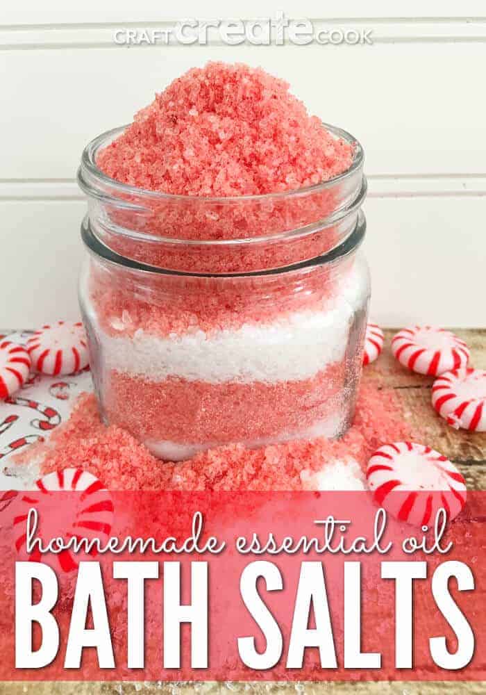 How to make DIY Peppermint Bath Salts - Pamper yourself with a relaxing spa day at home with these DIY Peppermint Bath Salts with essential oils. They make the perfect DIY Christmas Gift and easy to make!