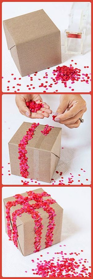 Gift wrapping hack - use double sided stick tape and confetti