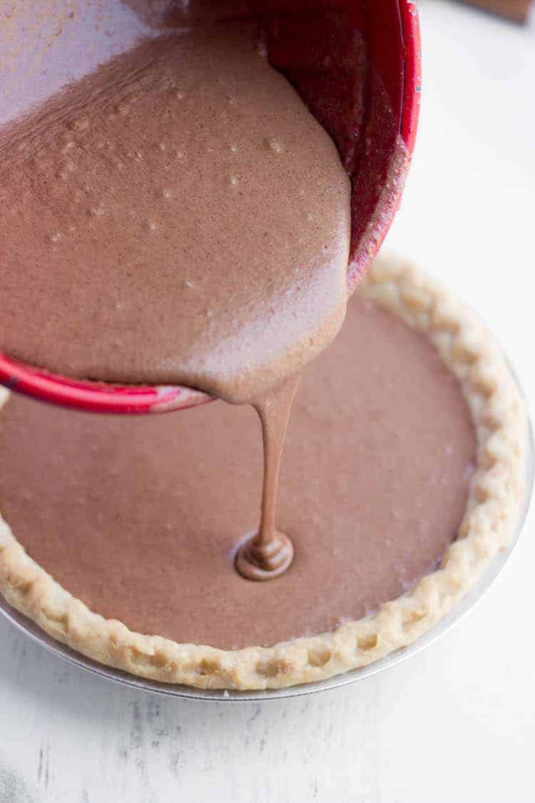 Pour Chocolate into pie crust