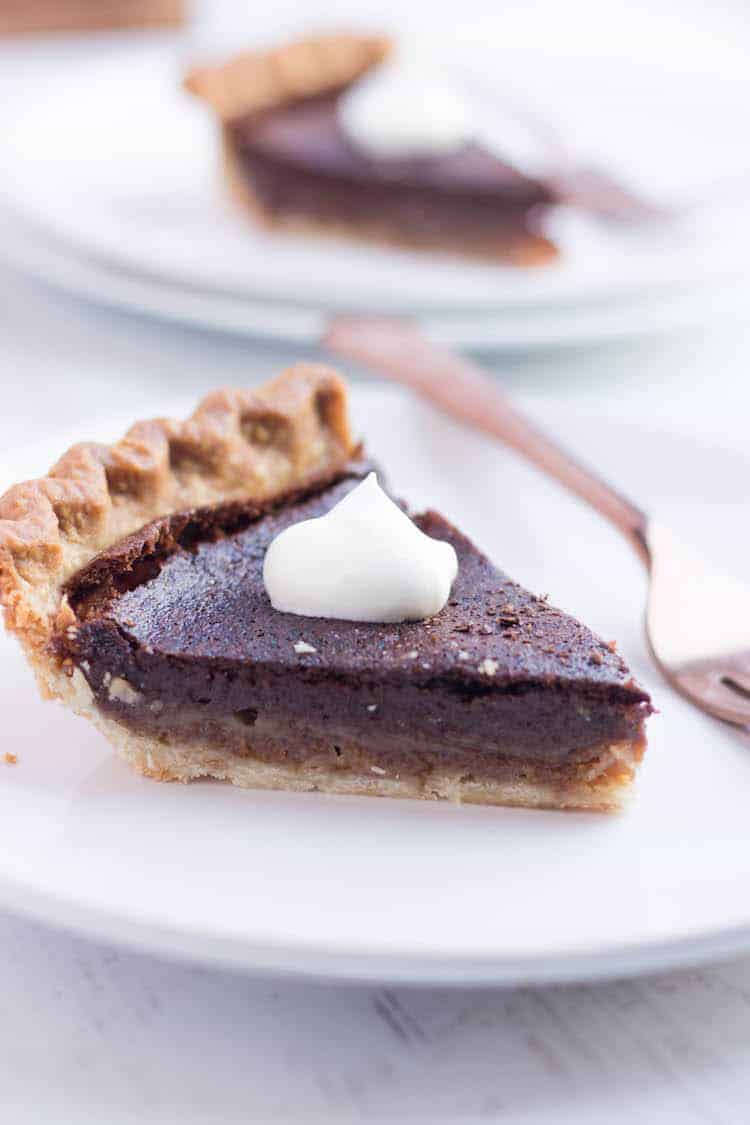 Chocolate Chess Pie on a plate