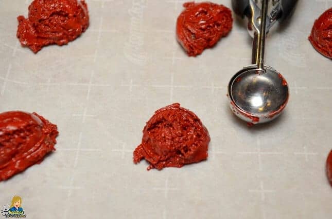 scooping red velvet cookies