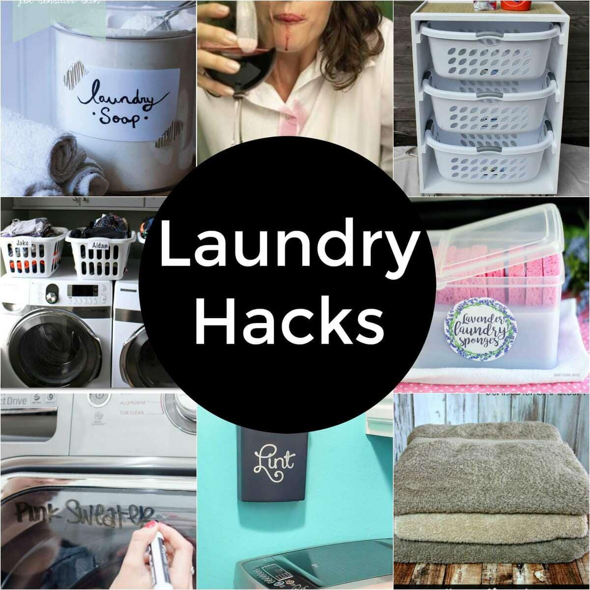 Collage image of laundry hacks and ideas