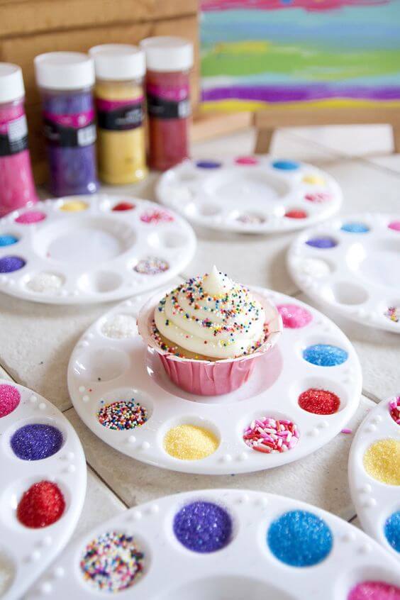 Cupcake decorating stations from Jen loves Kev - great idea for a DIY birthday party