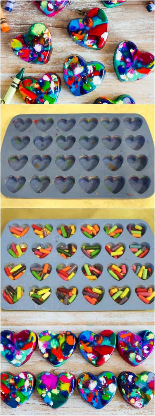 A pictorial on how to make crayon hearts.