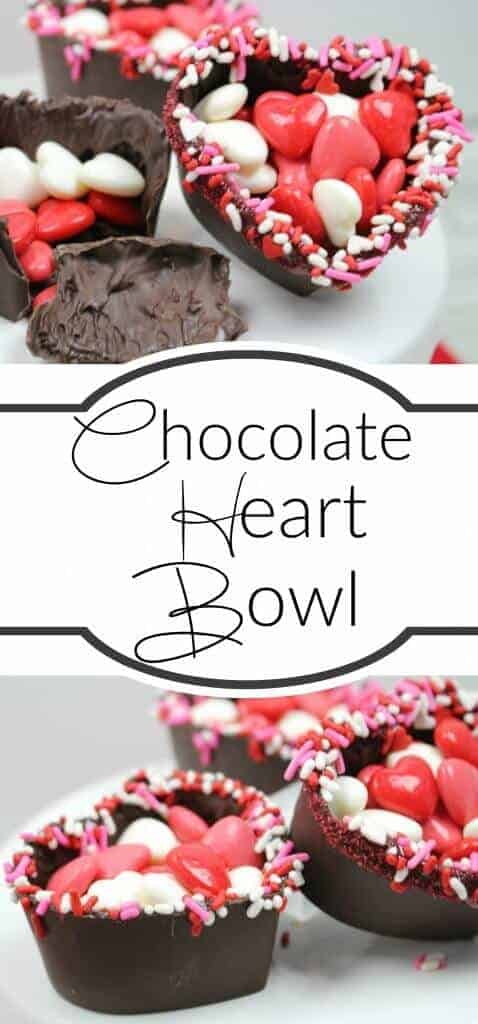 Chocolate Heart Bowls with valentine's day candy in them