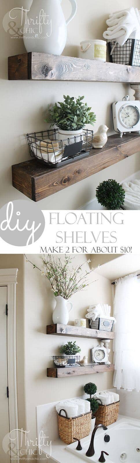 DIY Floating Shelves by Thrifty and Chic | DIY Farmhouse Decor Projects for Fixer Upper Style