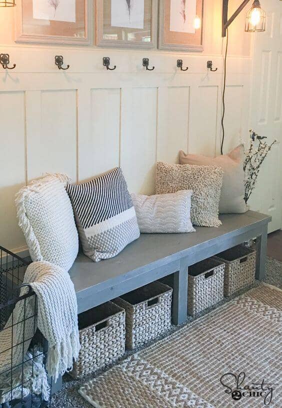 Farmhouse Storage Bench by Shanty 2 Chic | DIY Farmhouse Decor Projects for Fixer Upper Style 