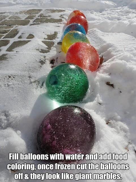 Frozen Balloon Marbles via PopSugar | Winning Winter Weather Hacks