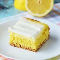 A slice of cake on a plate, with Lemon