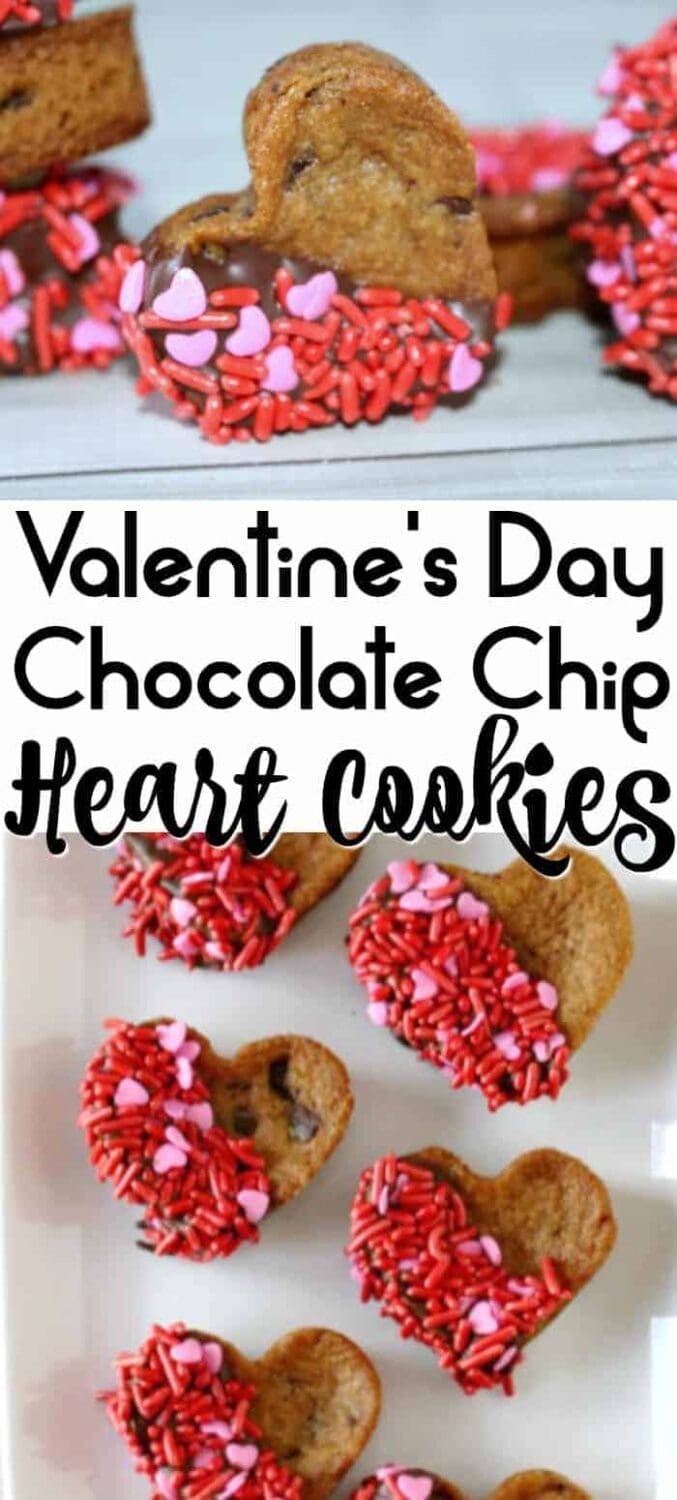 Valentine's Day Chocolate Chip Heart Cookies - Easy Valentine's Day dessert