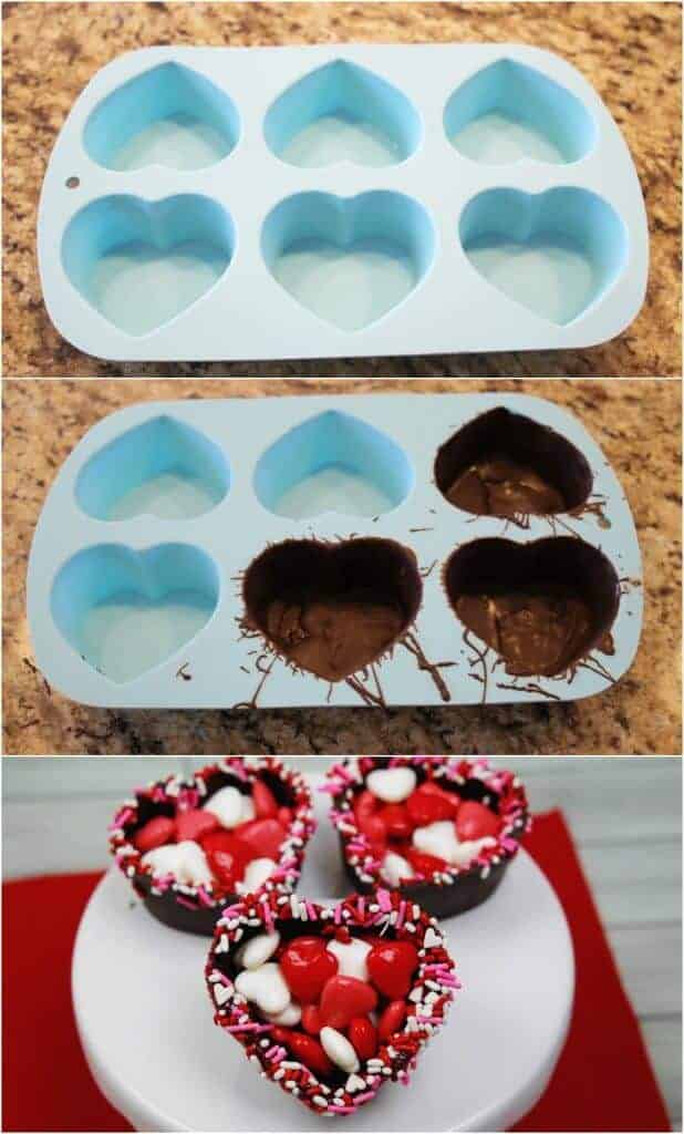 chocolate heart bowls for Valentine's day treat