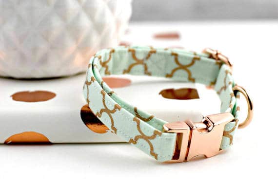 Mint Green and Rose Gold Trellis Dog Collar by Buckeye Belle Boutique on Etsy | Homemade Dog Treat Recipes and DIY Ideas for Dogs