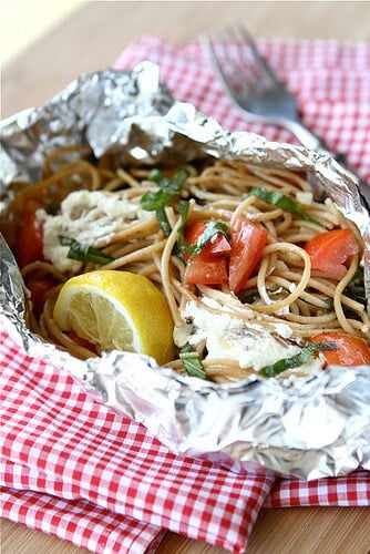 Whole Wheat Pasta Packet Recipe with Goat Cheese Tomatoes for Camping by Cookin Canuk |Amazingly Delicious Camping Recipes