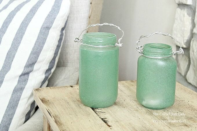 DIY sea glass lanterns - make handles around top of jar