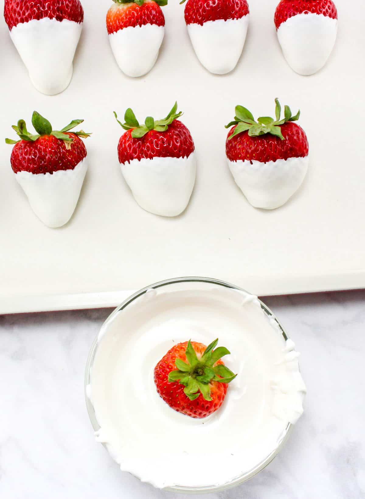 dipping strawberries in white chocolate