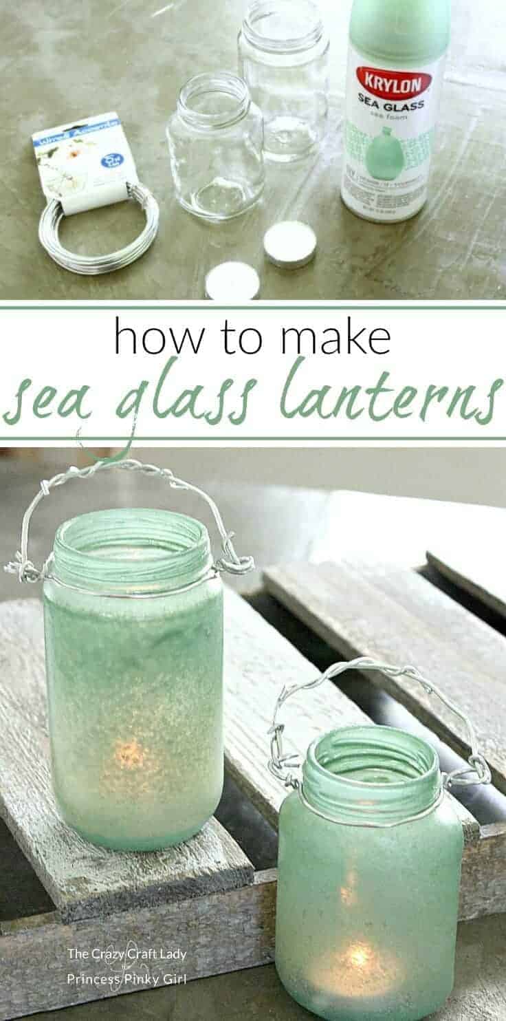 Learn how to make easy DIY sea glass lanterns. This is a great way to upcycle empty glass jars into beautiful home decor craft!