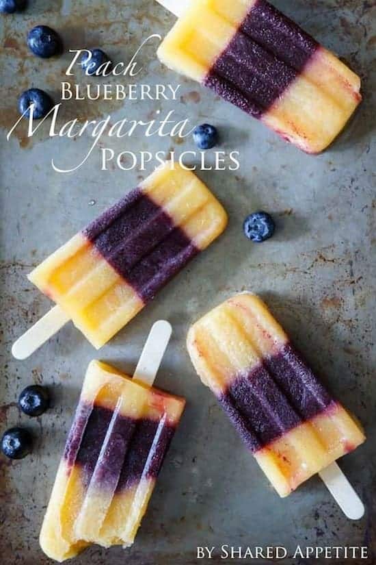 Peach Blueberry Margarita Popsicles by Shared Appetite and other amazing boozy popsicle recipes!