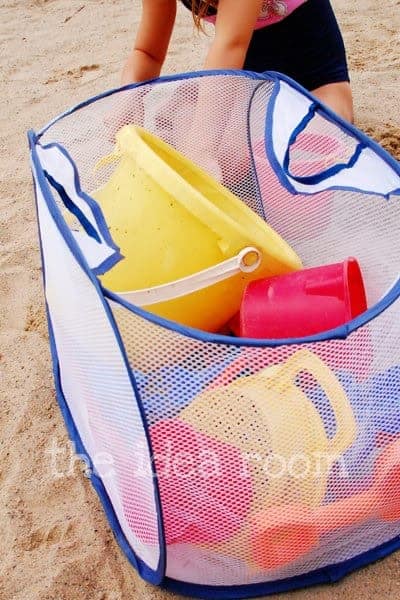 Store sand toys in a mesh bag from the Idea Room