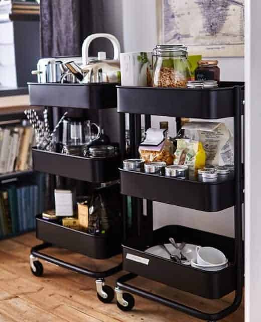 Utility carts are the perfect organizers for a small space, like a dorm room or small kitchen