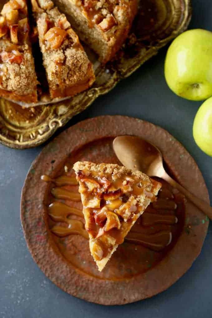 Caramel Apple Coffee Cake with spoon