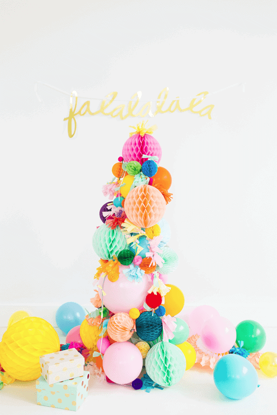 DIY Pom Pom Christmas Tree Idea by Sugar and Cloth and other unique Christmas Tree Decorating Ideas