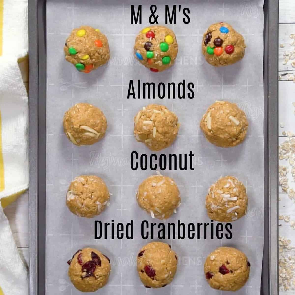 Energy Balls Four Ways - M&M's Almonds Coconut Dried Cranberries