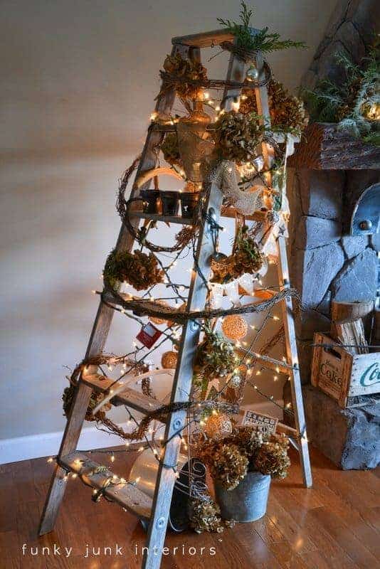 Vintage Ladder Tree by Funky Junk Interiors | Totally cool and unique Christmas tree ideas! 