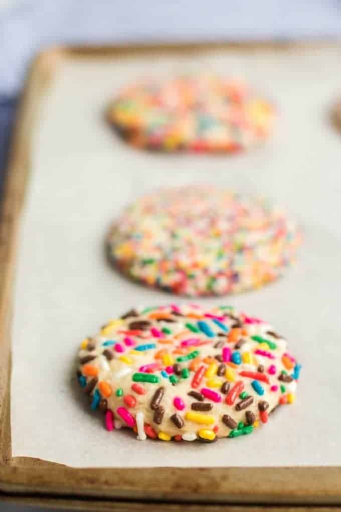 Rainbow Sprinkle Cookies Soft, delcious and covered in sprinkles!