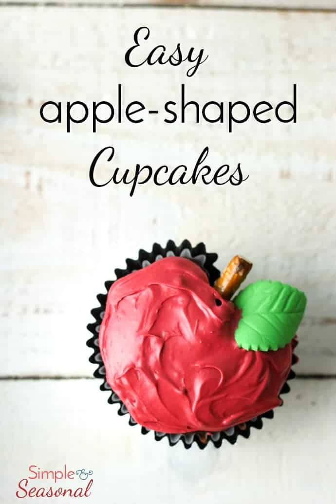 These Apple Shaped Cupcakes are the perfect Fall Dessert. Not to mention, they make a great Teacher Appreciation Day gift - it is always a good idea to bring your teacher an apple, especially an Apple Cupcake!