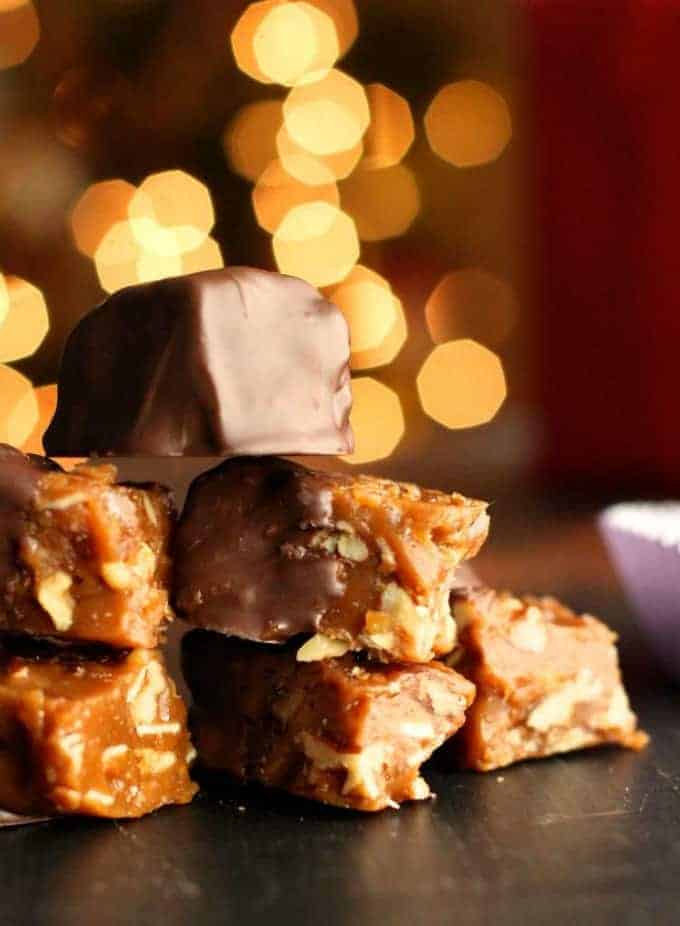 A close up of a plate of food, with Chocolate and Candy