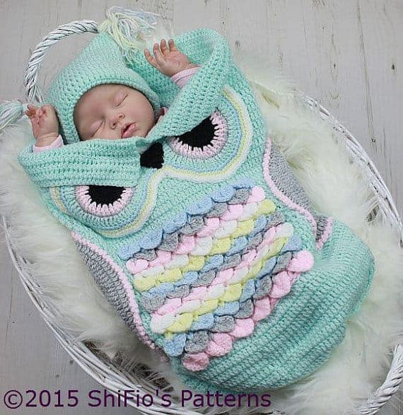 Crochet pattern for owl baby cocoon