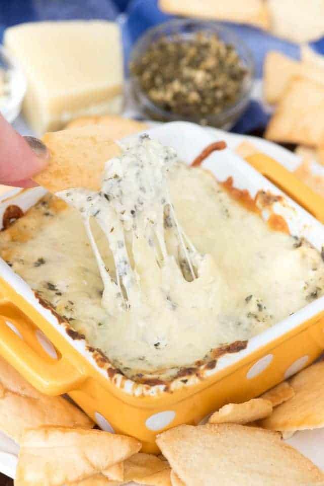 Hot Cheesy Pesto dip by Crazy for Crust and other great Thanksgiving appetizers