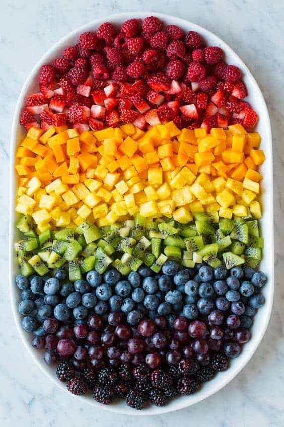Rainbow Fruit Platter from Cooking Classy and other great fruit tray ideas